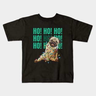 Pug lovers Christmas time, Christmas lights and HO HO HO!| Kids T-Shirt